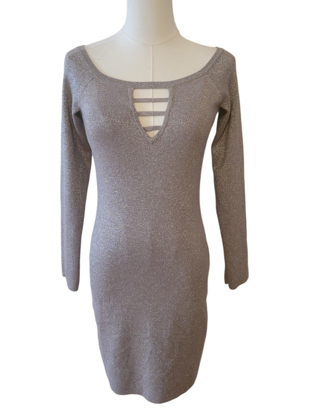 Express Taupe Glitter‎ Metallic Bodycon Sweater Dress Size Medium
